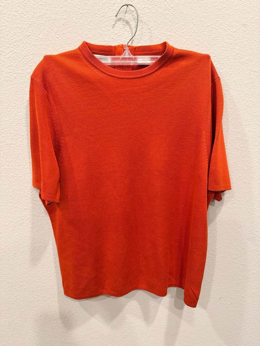Barry Bricken Vintage 100% Silk Knit Short Sleeve Sweater Top XL Orange